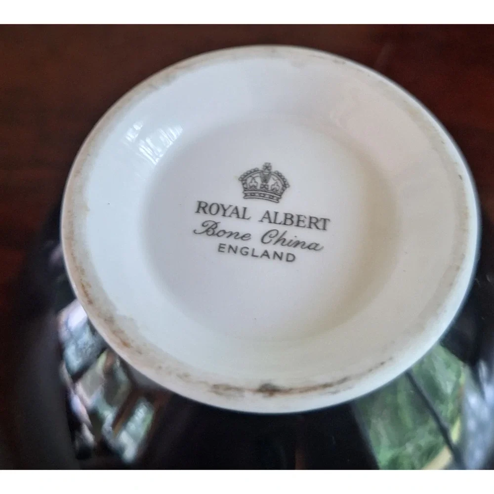Royal Albert Masquerade Mini Open Sugar and Creamer 1950s Platinum Rim Black